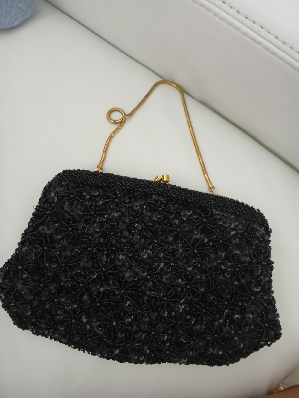 Black Beaded Evening Clutch with Gold Chain. Vintage